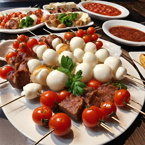 R4 15人豪華到會套餐丨馬蘇水牛芝士車厘茄串、凍肉芝士拼盤、燒美國肉眼配新薯
