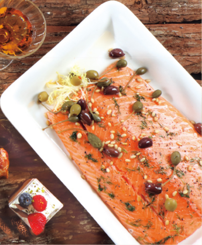 Fresh Salmon Braised  on Low Temeperature  Smoked Norvegian Salmon  with Remoulade Sauce (1 kg) serves 6-8 person 低溫慢煮新鮮三文魚柳伴他他醬 約6-8人份量(1公斤)
