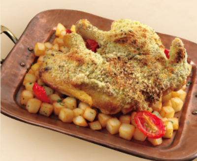 Spring Chicken  with a Herb Crust(deboned)(600g) serves 1-2 person 燒原隻無骨春雞配香草脆麵包 (600克)約1-2人份量