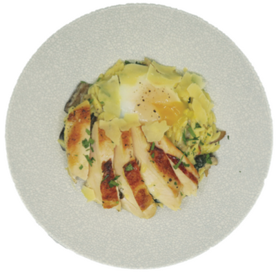 Black Truffle, Slowcook Chicken, Wild Mushrooms, Spinach, Puntalette, 63°C Boiled Egg 黑松露雞肉雜菌米形粉配63度溫泉蛋 (雞肉可轉大啡菇) - Katering 點點到會