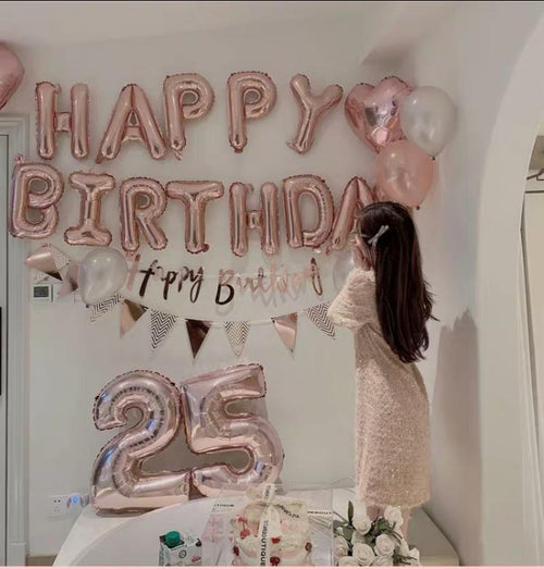 生日Party玫瑰金银色氣球字母裝飾套餐2