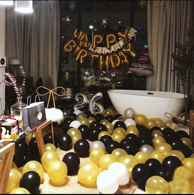 生日Party金色白色黑色氣球字母裝飾套餐1